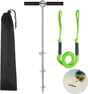 18"/24"/36" Sand Anchor,Chromium-Plated Steel Stainless Steel Boat Screw Anchor with Removable Handle,Boat Sand Anchor with Bungee Dock Line，Shallow Water Anchor for Jet Ski,PWC,Pontoon,Kayak,Canoe