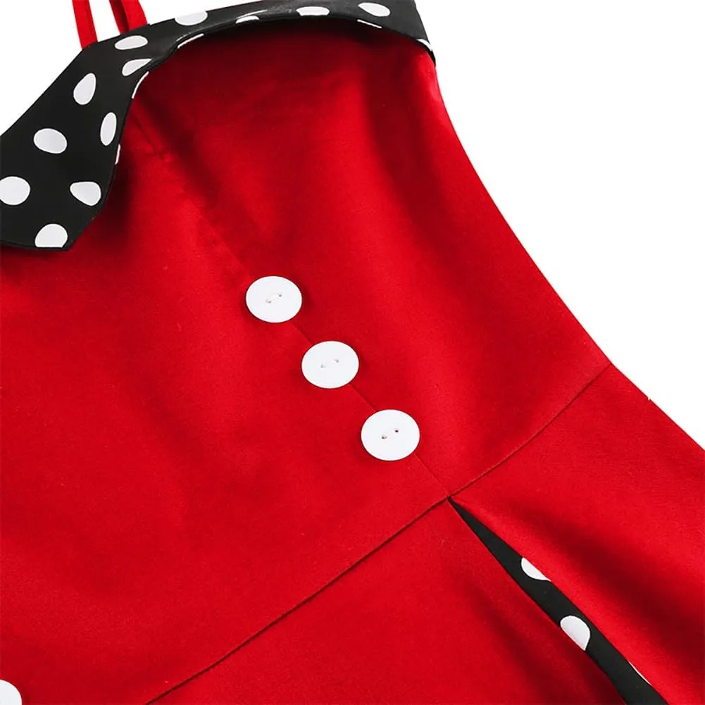 1950s Dresses for Women Vintage Retro Cocktail Party Swing Dresses Halter Floral Rockabilly 50s Polka Dot Pin up Dress