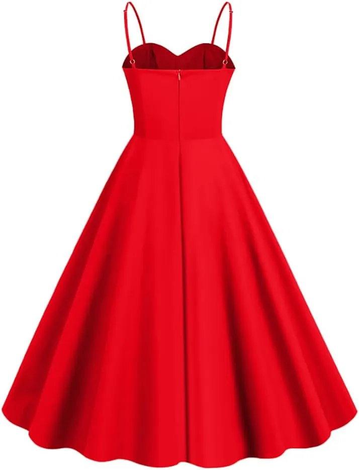 1950s Dresses for Women Vintage Retro Cocktail Party Swing Dresses Halter Floral Rockabilly 50s Polka Dot Pin up Dress