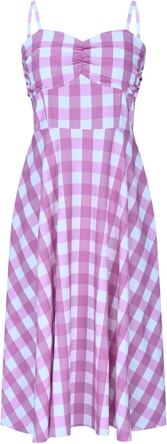 1950s Retro Plaid Dress for Women 60s Rockabilly Homecoming Pinup Gingham Dresses Vintage Spaghetti Strap Hepburn Dress