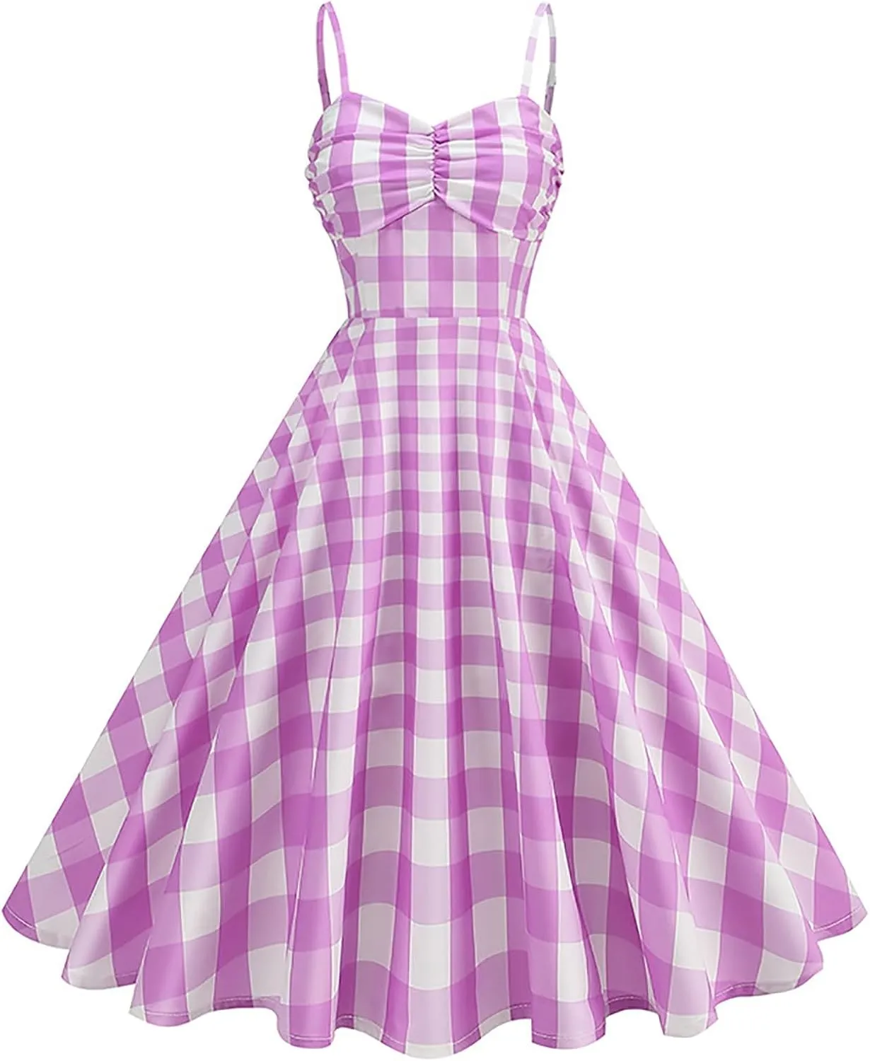1950s Retro Plaid Dress for Women 60s Rockabilly Homecoming Pinup Gingham Dresses Vintage Spaghetti Strap Hepburn Dress