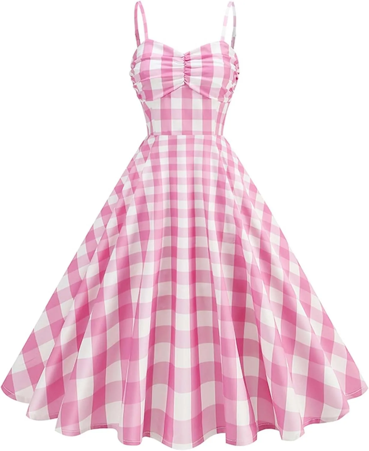 1950s Retro Plaid Dress for Women 60s Rockabilly Homecoming Pinup Gingham Dresses Vintage Spaghetti Strap Hepburn Dress