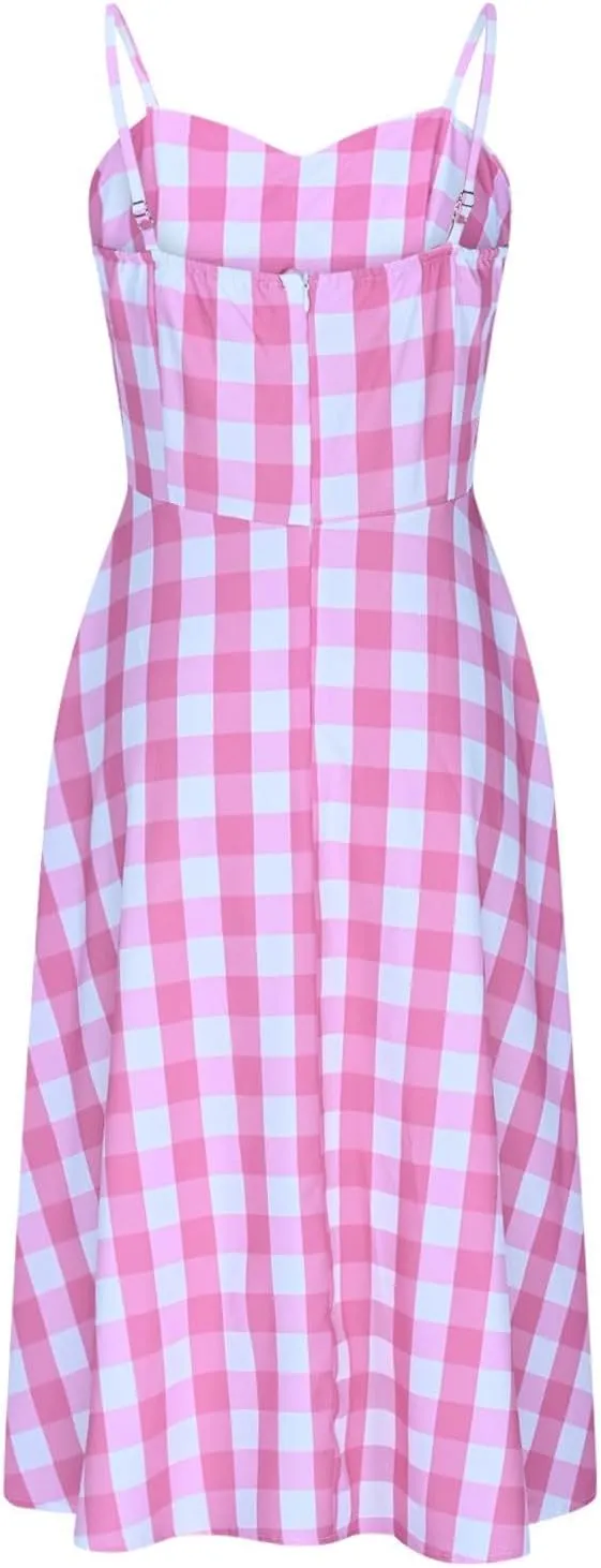 1950s Retro Plaid Dress for Women 60s Rockabilly Homecoming Pinup Gingham Dresses Vintage Spaghetti Strap Hepburn Dress