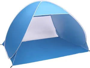 2-3 Person Pop Up Beach Tent – Automatic Sun Shelter, Portable Blue Camping Tent with Silver Coating, Mosquito Mesh – 78.7” x 59”