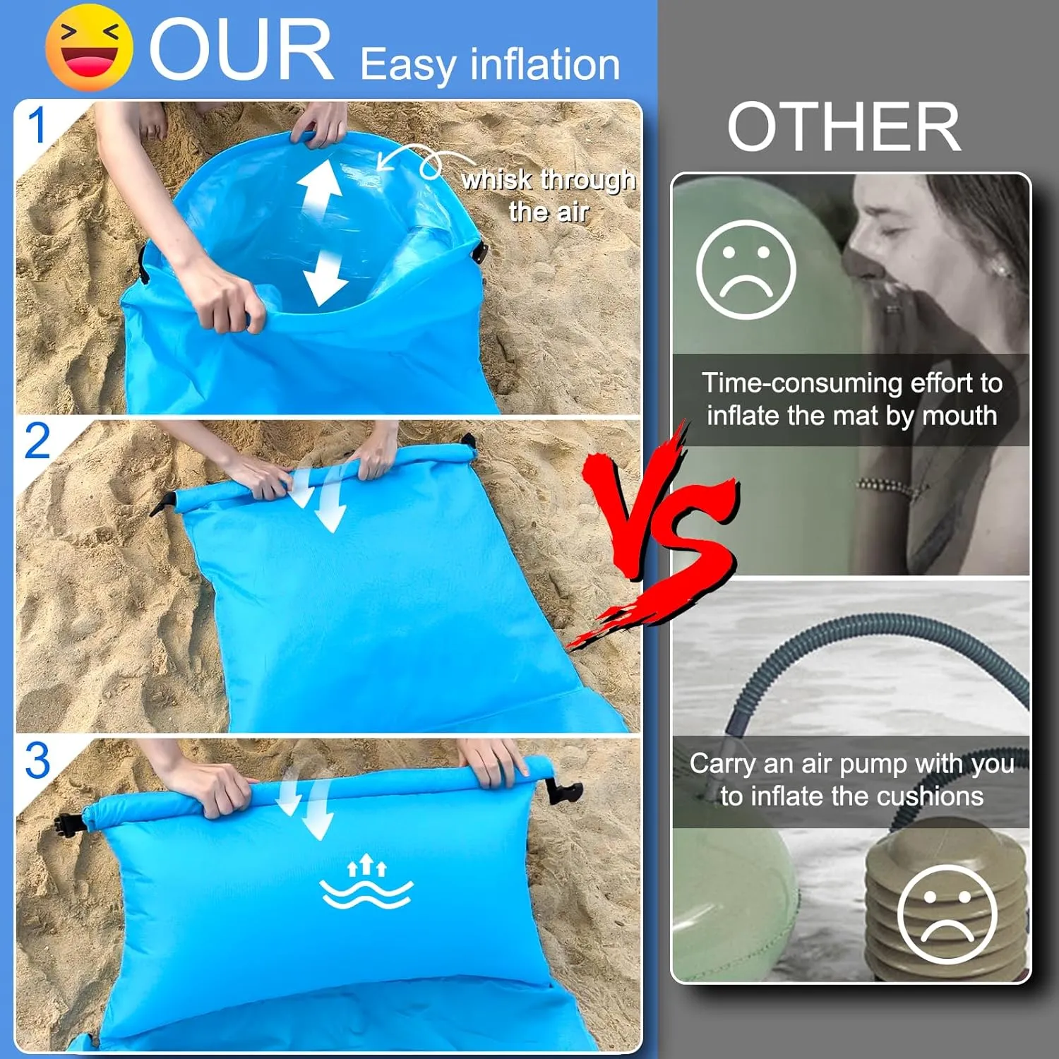 2 Inflatable Lounger with Backrest and Carrying Bag - Lightweight and Simple Design for Camping and Relaxing, Comfortable Beach Chair (Navy Blue & Purple)