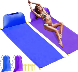 2 Inflatable Lounger with Backrest and Carrying Bag - Lightweight and Simple Design for Camping and Relaxing, Comfortable Beach Chair (Navy Blue & Purple)