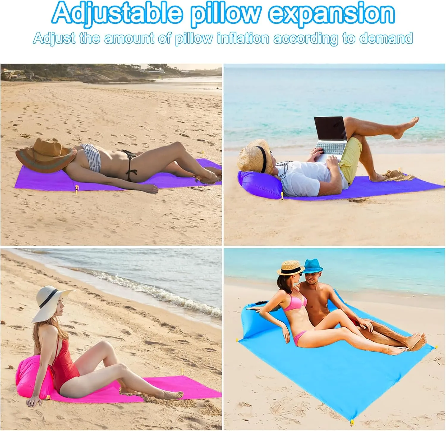 2 Inflatable Lounger with Backrest and Carrying Bag - Lightweight and Simple Design for Camping and Relaxing, Comfortable Beach Chair (Navy Blue & Purple)