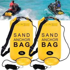 2 Pack Sand Anchor Bag, 10L Waterproof Sand Bag Anchor kit for PWC, Jetski, Kayak, Paddle Board, Small Boats, Beach - Includes 2Pcs Anchor Bag, 2Pcs 30ft Anchor Rope, 2Pcs Adjustable Buoy