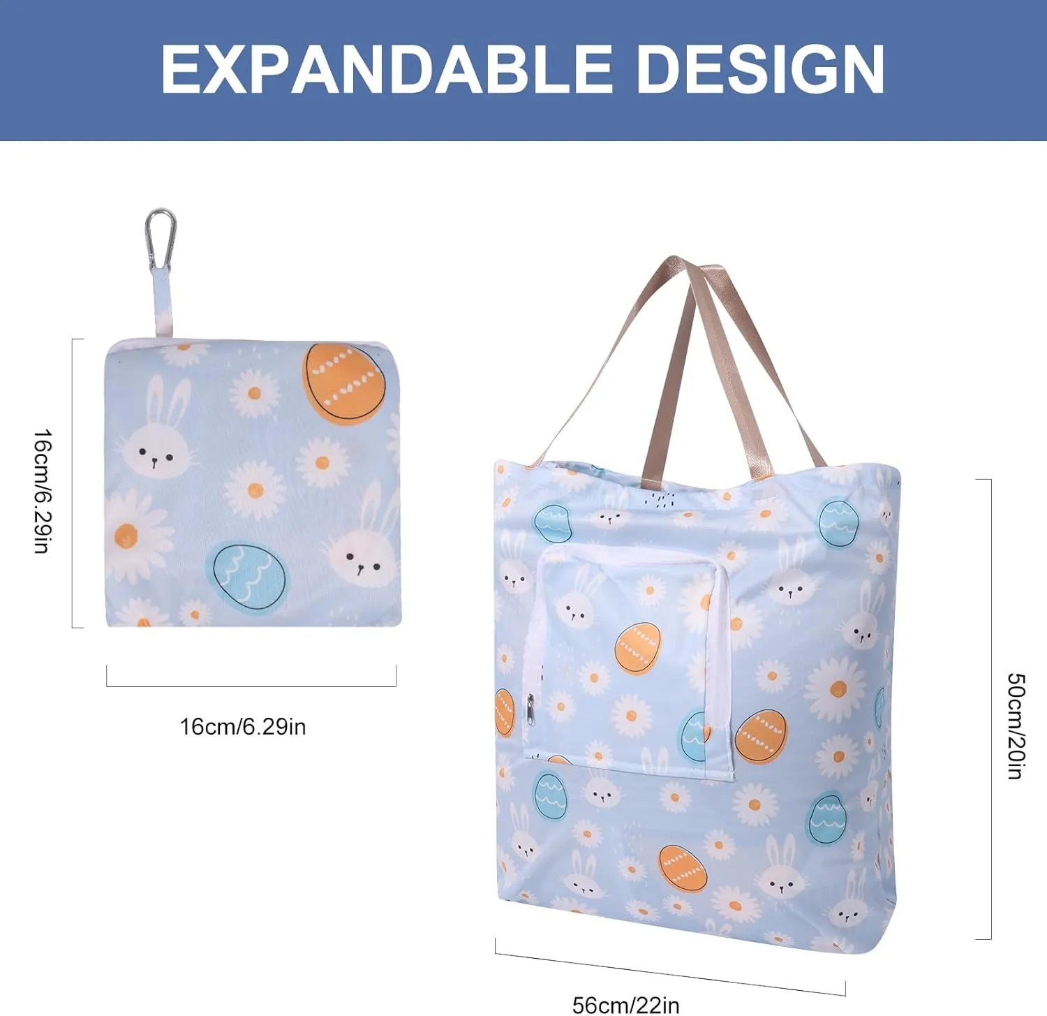2 Pack Travel Laundry Bag with Handle and Drawstring, Expandable Foldable Dirty Clothes Bags with Hook and Zipper, 23*20 inch, Cartoon 3 White   Blue