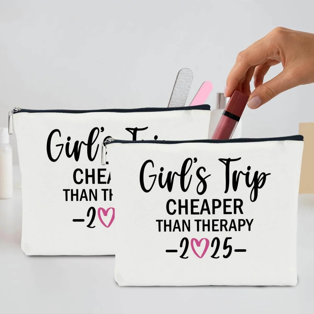 2 PCS Girls Trip Favors - 2025 Girls Weekend Gifts for Women Bestie & Friend Gifts - Sister & Her Best Friend Friendship Holiday Vacation Makeup Bag & Weekend Bags
