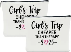 2 PCS Girls Trip Favors - 2025 Girls Weekend Gifts for Women Bestie & Friend Gifts - Sister & Her Best Friend Friendship Holiday Vacation Makeup Bag & Weekend Bags