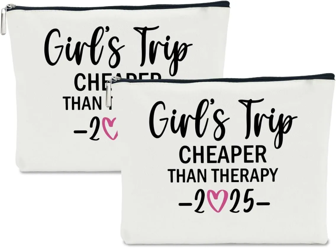 2 PCS Girls Trip Favors - 2025 Girls Weekend Gifts for Women Bestie & Friend Gifts - Sister & Her Best Friend Friendship Holiday Vacation Makeup Bag & Weekend Bags