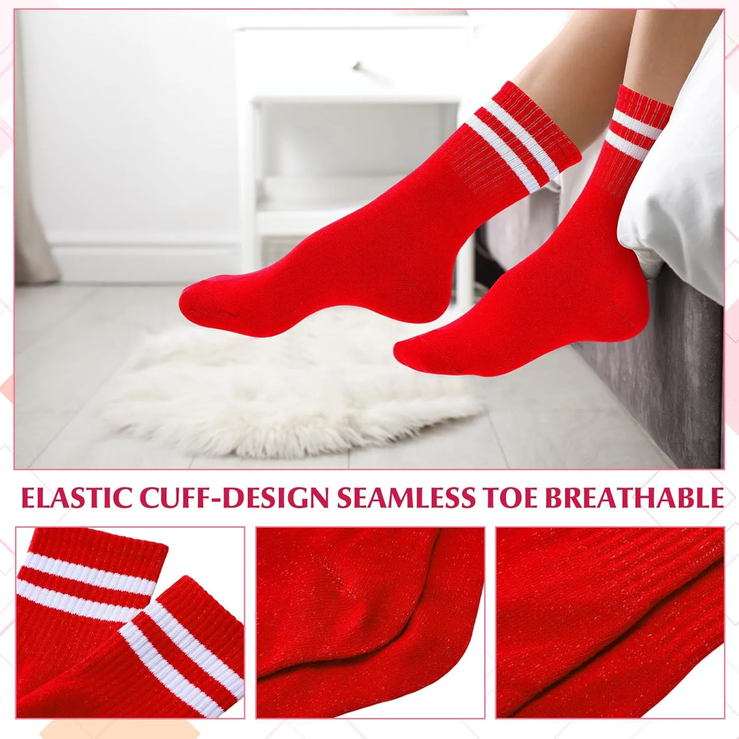 20 Pairs Colorful Striped Crew Socks Athletic Crew Solid Color Striped Cotton Tube Half Women Men Socks