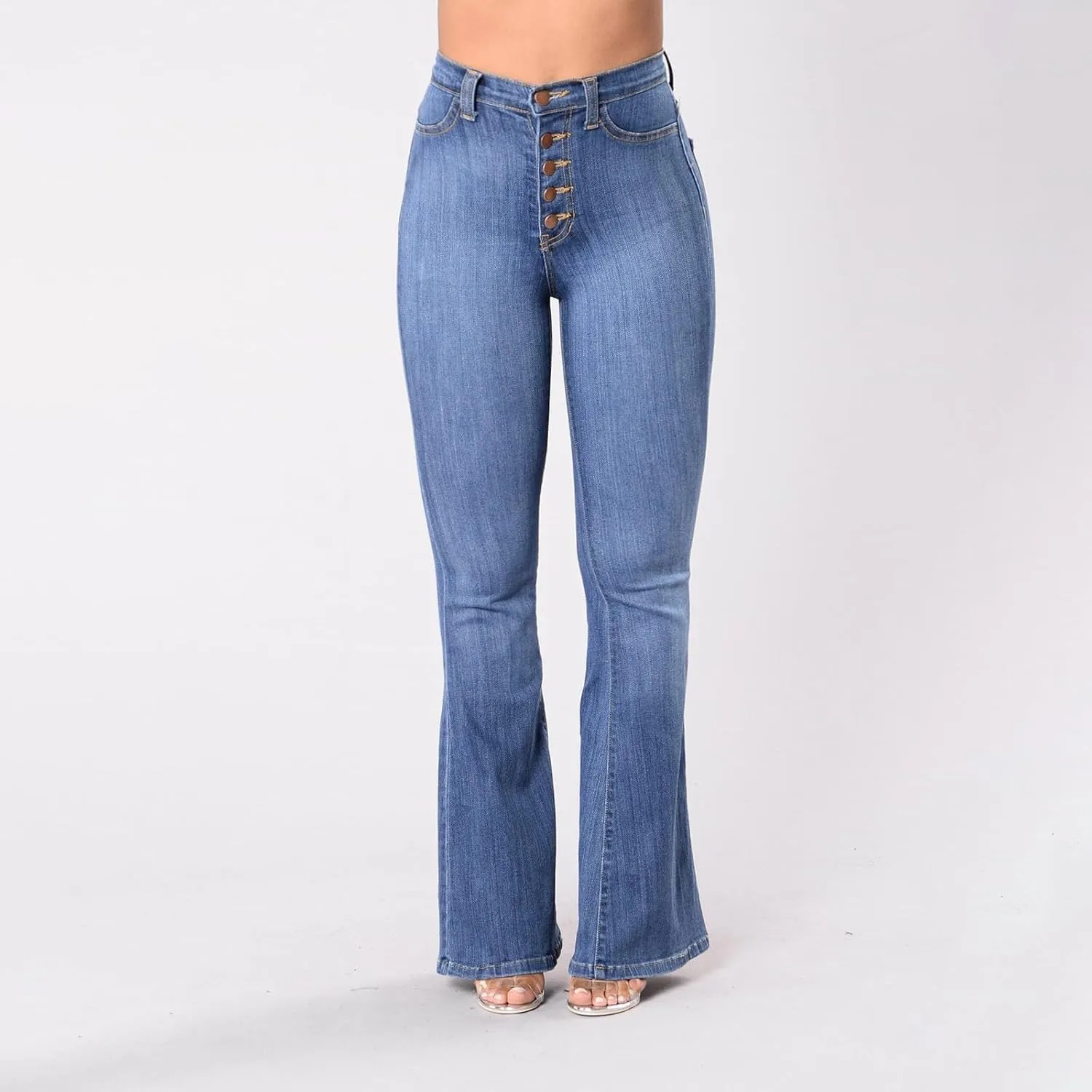 2025 Jeans for Women Stretch Button Up Mid Waisted Flare Denim Jeans Fashion Retro Wide Leg Slim Bell Pencil Pants