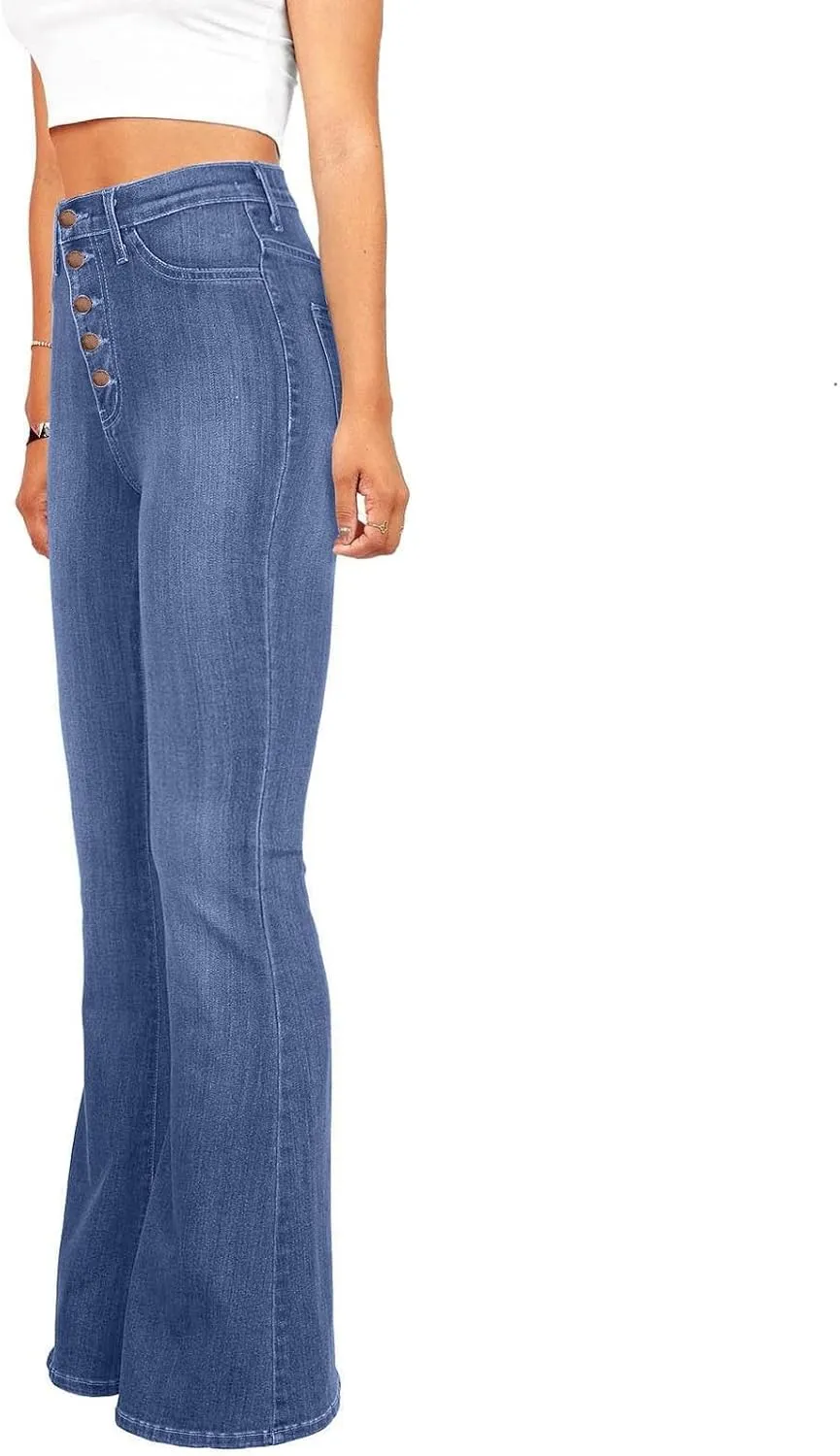 2025 Jeans for Women Stretch Button Up Mid Waisted Flare Denim Jeans Fashion Retro Wide Leg Slim Bell Pencil Pants