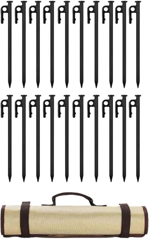 20x Tent Stakes Ground Pegs with Carry Pouch Heavy Duty Tarp Pegs Camping Tent Nails for Gardening Outdoor Canopy Awning