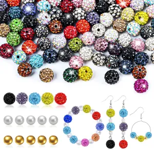 236pcs  10mm Pave Rhinestone Beads Bulk - Shamballa Sparkling Diamond Clay Beads for Valentine's Day Crafting, European Style Necklace Earring DIY(Mixed Color)
