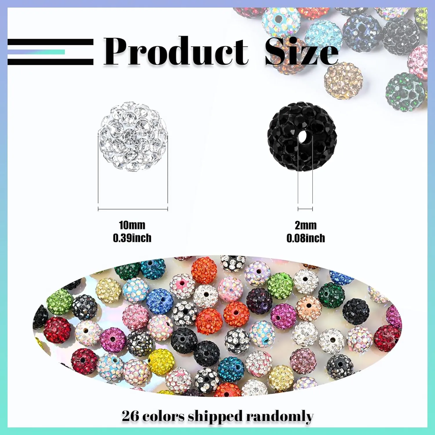 236pcs  10mm Pave Rhinestone Beads Bulk - Shamballa Sparkling Diamond Clay Beads for Valentine's Day Crafting, European Style Necklace Earring DIY(Mixed Color)