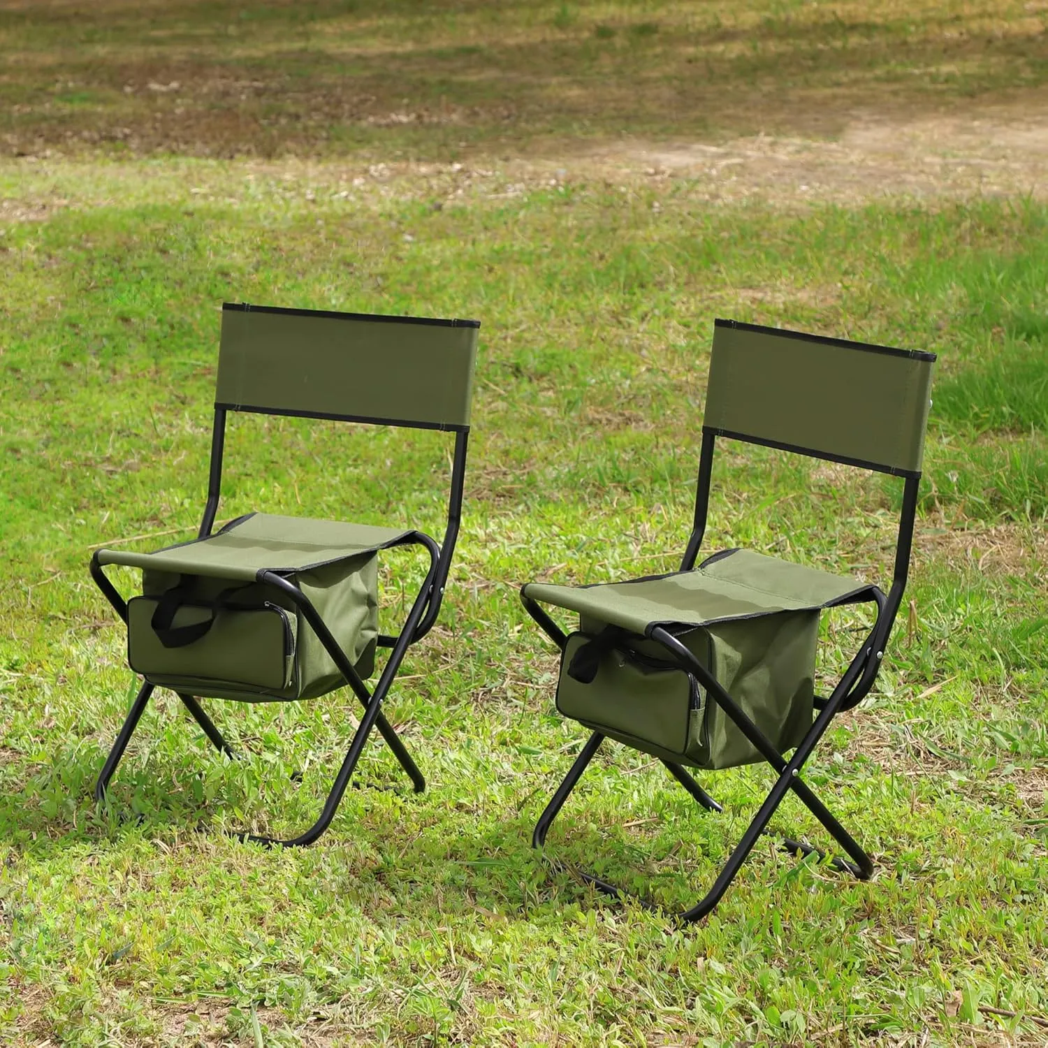 280lb Heavy Duty Folding Table and Chairs Set with Aluminum Roll-Up Table & Oxford Fabric, 3-Piece Outdoor Dining Set for Camping/BBQ/Patio - Compact, Waterproof & Quick Assembly (3PCS-Green,46.46L)