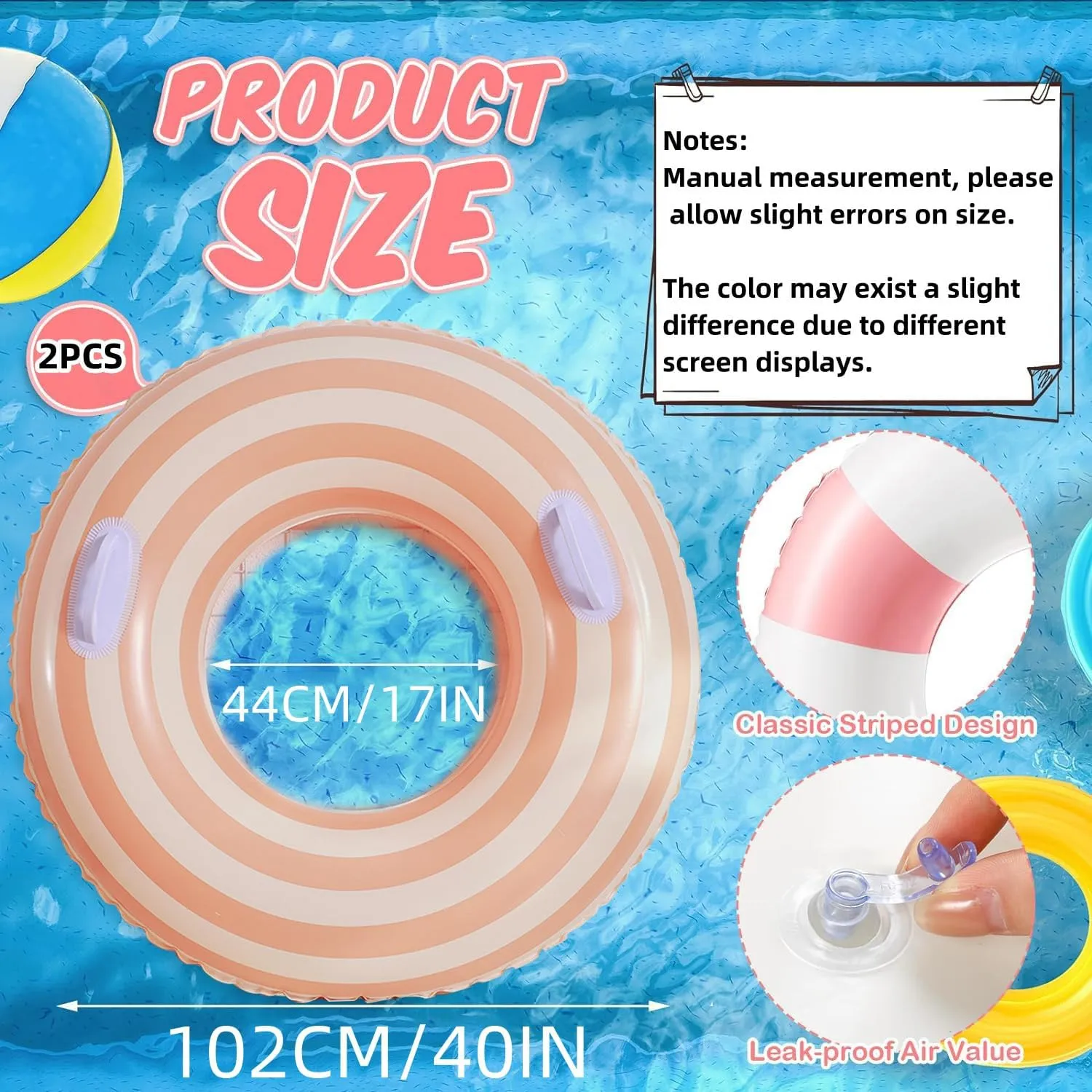 2PCS Inflatable Pool Floats for Adult Swim Ring Pool Floaties Inflatable Swimming Pool Raft Party Water Summer Beach Lounger Float Party Supplies