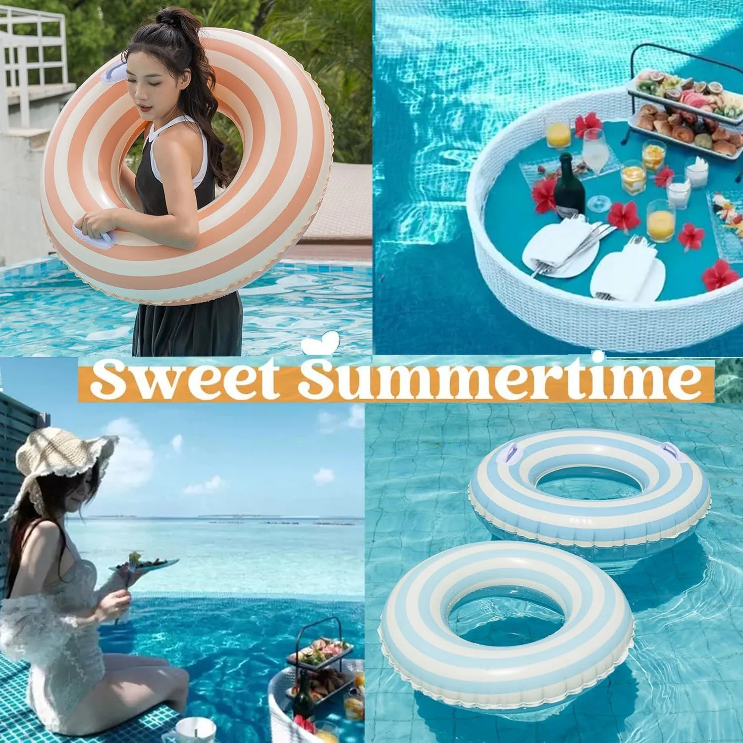 2PCS Inflatable Pool Floats for Adult Swim Ring Pool Floaties Inflatable Swimming Pool Raft Party Water Summer Beach Lounger Float Party Supplies