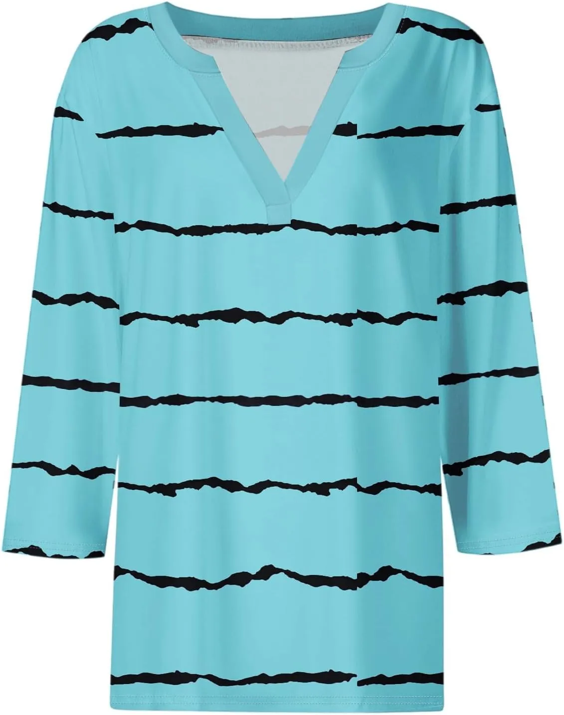 3/4 Length Sleeve Womens Tops Trendy Striped V Neck T Shirts Casual Loose Fit Workout Three Quarter Dressy Blouse