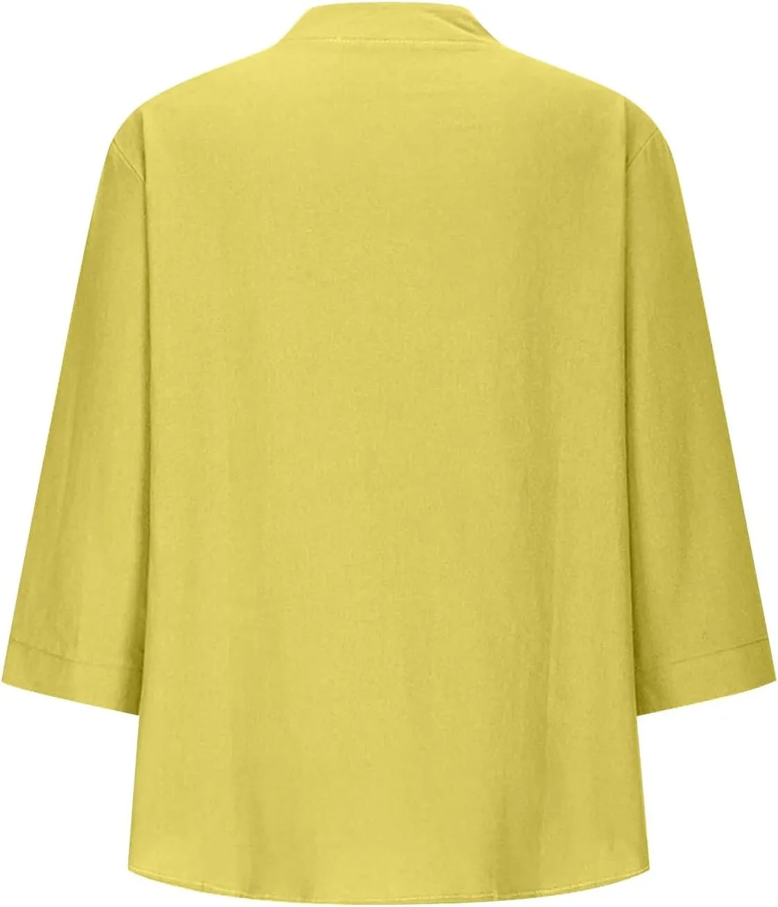 3/4 Sleeve Linen Tops for Women 2024 Loose Fit V Neck Button Down Henley Shirts Cute Solid Summer Beach Tee Shirts
