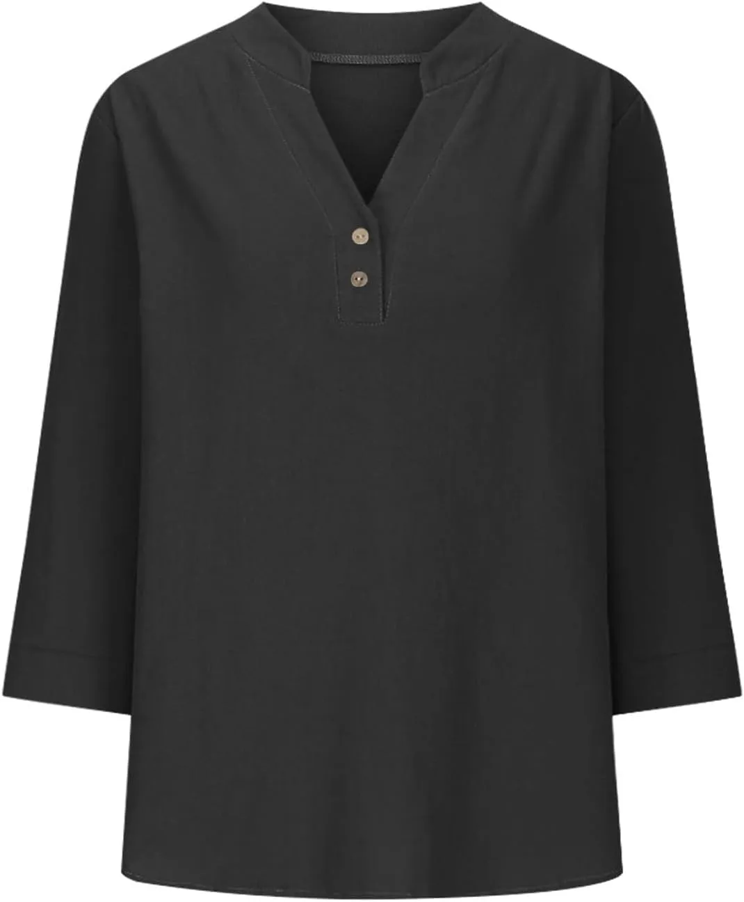 3/4 Sleeve Linen Tops for Women 2024 Loose Fit V Neck Button Down Henley Shirts Cute Solid Summer Beach Tee Shirts