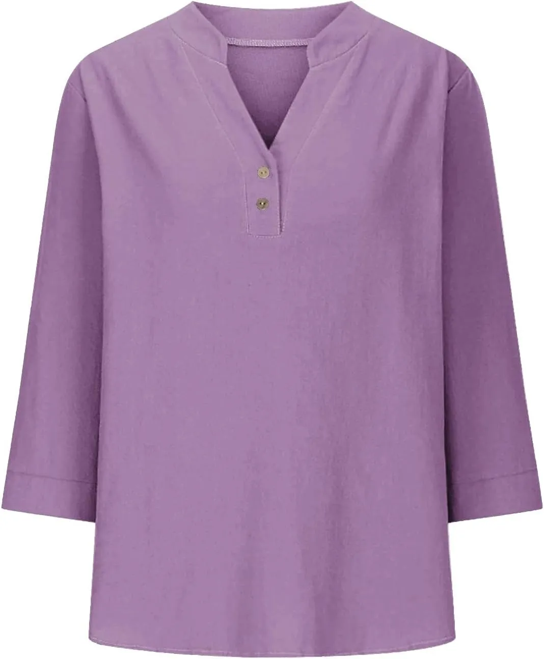 3/4 Sleeve Linen Tops for Women 2024 Loose Fit V Neck Button Down Henley Shirts Cute Solid Summer Beach Tee Shirts