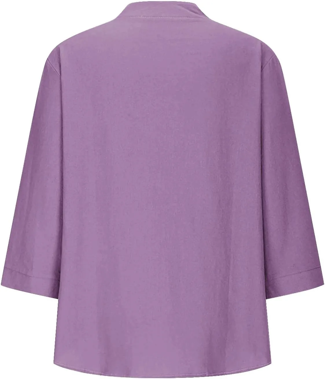 3/4 Sleeve Linen Tops for Women 2024 Loose Fit V Neck Button Down Henley Shirts Cute Solid Summer Beach Tee Shirts