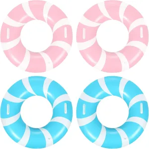 4 PCS 39.4 Inch Jumbo Swimming Ring with Fun Prints Striped Pool Floats Pool Tubes Inflatable Pool Floats Summer Floating Beach Floats Classic Swimming Ring for Adults