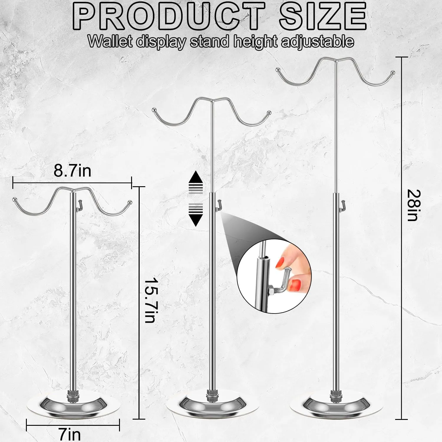4 PCS Handbag Display Stands Adjustable Purse Display Stand Stainless Steel Double Hook Bag Display Stand Holder for Home Boutiques Store Counter Retail, Silver