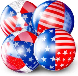 4 Pcs patriotic beach balls Large Inflatable Beach Ball 16 Inch USA Flag Beach Balls Filled with Sparkle Stars White Blue Red Pool Floating Balloon for Summer Independence Day Water Game Supplies
