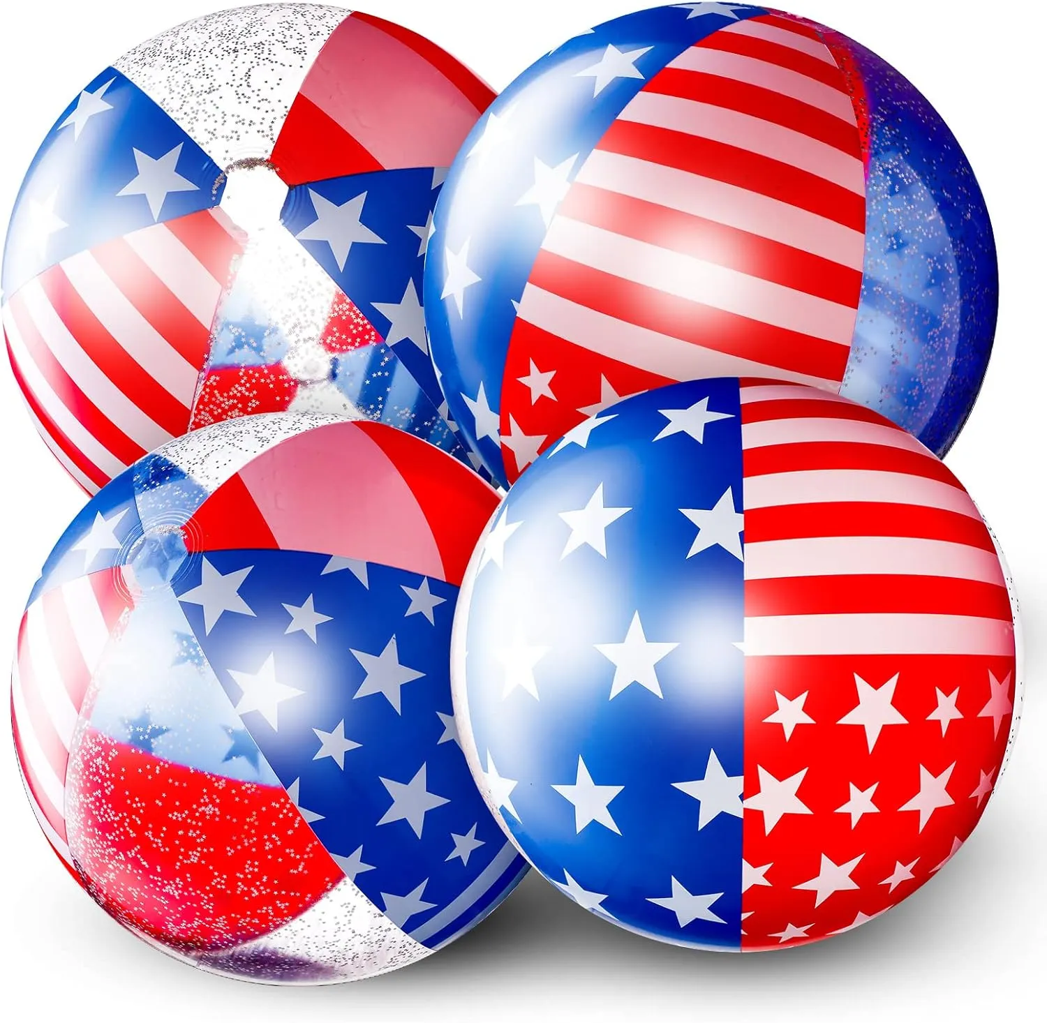 4 Pcs patriotic beach balls Large Inflatable Beach Ball 16 Inch USA Flag Beach Balls Filled with Sparkle Stars White Blue Red Pool Floating Balloon for Summer Independence Day Water Game Supplies