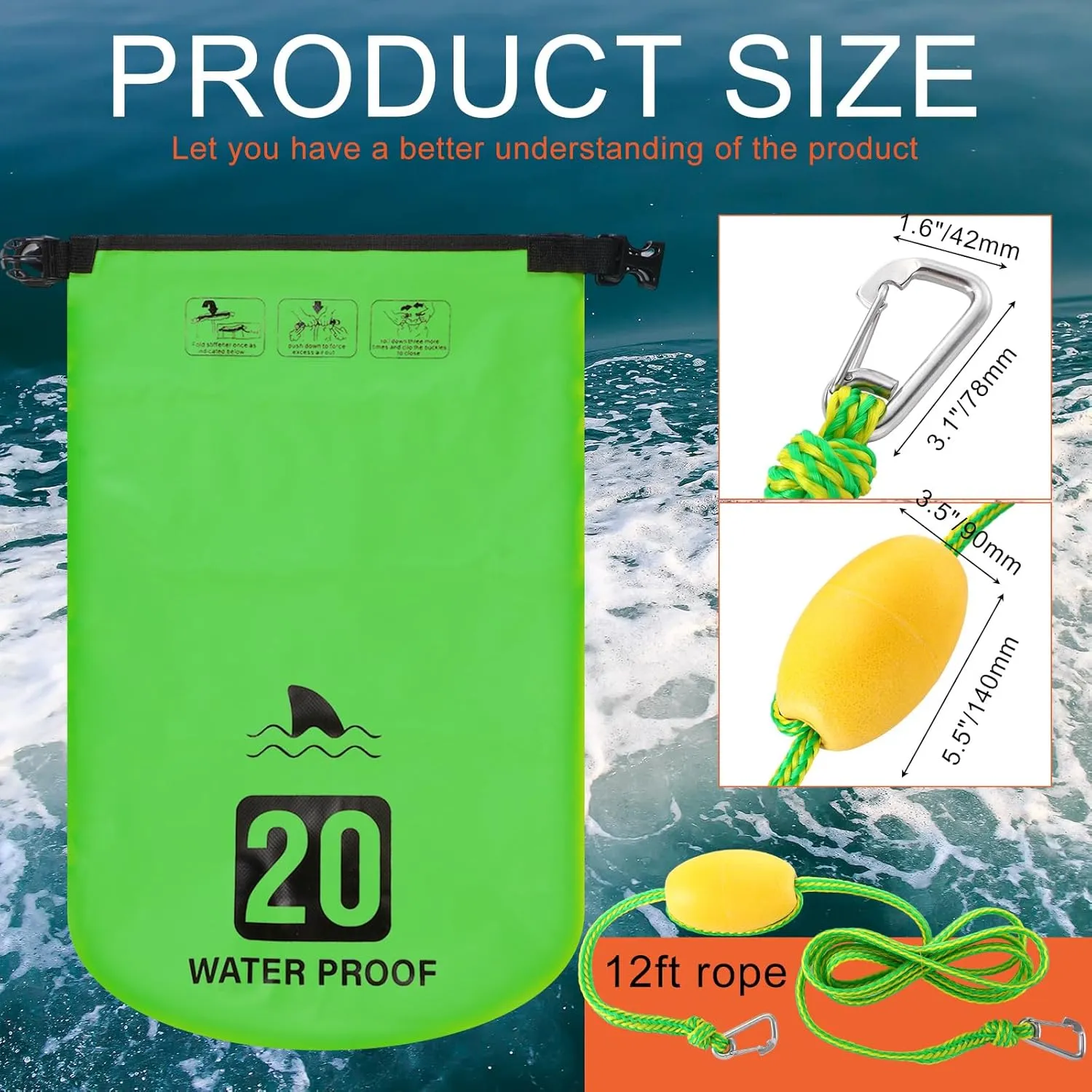 4 Set 2 in 1 Sand Anchor and Buoy Kit Floating Bag Kayak Anchor Waterproof Dry Bag for Lake Beach Boats Watercrafts Hiking Camping Water Sports Surfing Tubing Kayaking(Green)