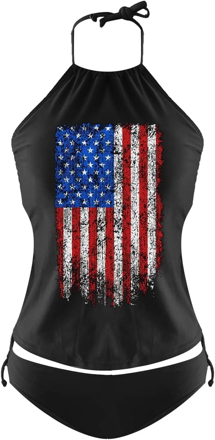 4th of July Swimsuits for Women,Womens Red White and Blue Swimsuit 2 Piece Drawstring Bikini Tank Top for Women