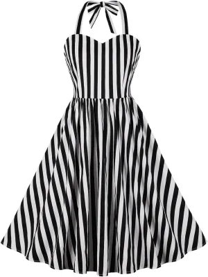 50s Plaid Halter Dresses for Women Vintage Pink Rockabilly Dresses 1950 Polka Dot Swing Dresses Pin Up Knee Length Dress