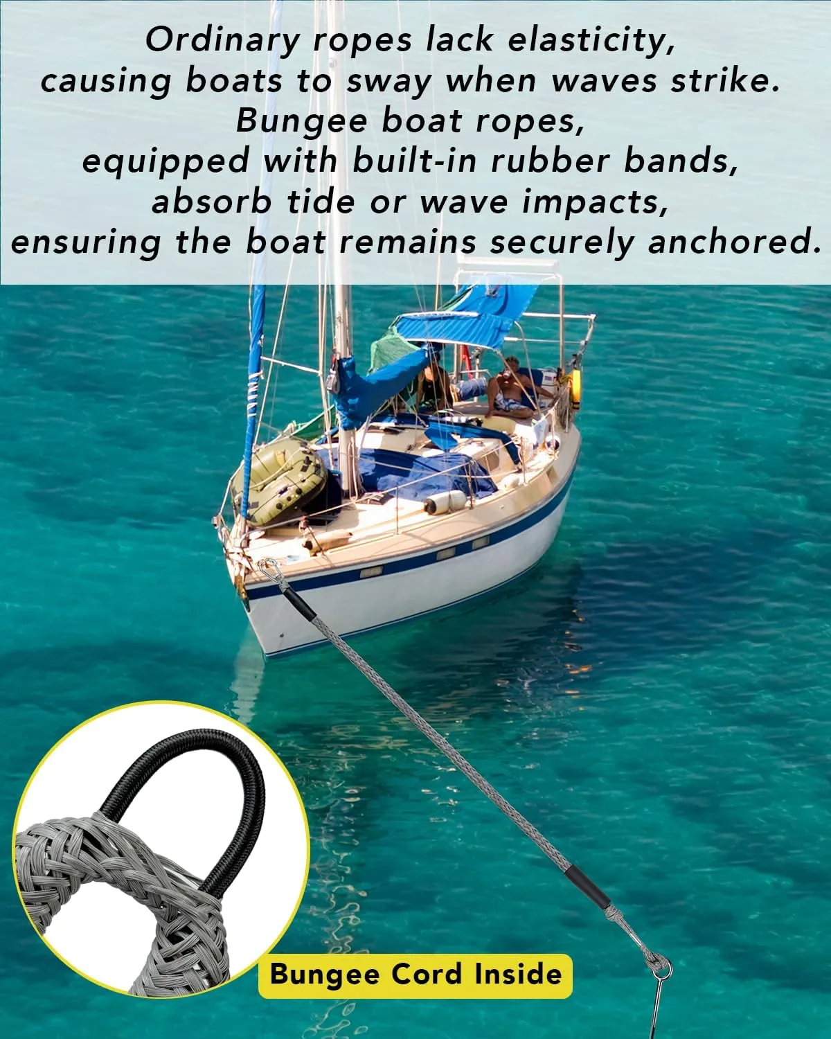 7FT Stretch to 14FT Boat Beach Anchor Rope Bungee Lines for Beach Anchor, PWC, Pontoon, Canoe,Jet Ski Or Seadoo, PWC Accessories, Shallow Water Anchor Pole 1-Pack (Grey)