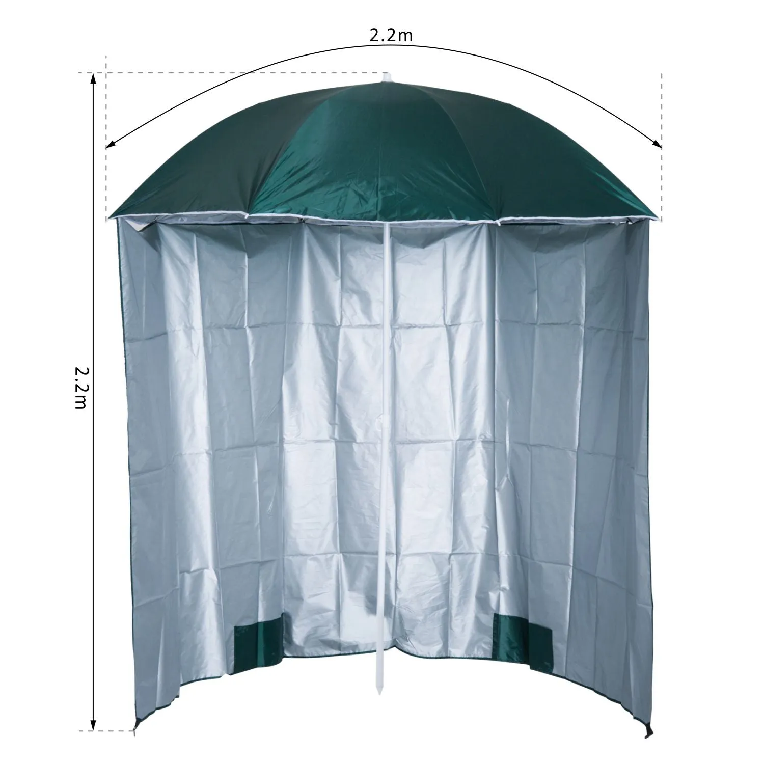 88" Arc 2.2M Fishing Umbrella Beach Parasol with Sides Brolly Shelter Canopy Shade with FREE Carry Bag Green