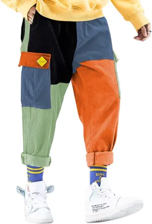 Aelfric Eden Mens Cargo Pants Patchwork Multi-Pockets Outdoor Fashion Casual Jogger Pants Streetwear with Drawstring