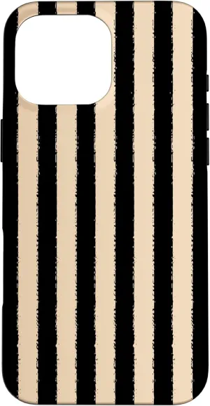 Aesthetic Black Beige Striped Grunge Brush Stripe Case for iPhone 16 Pro Max