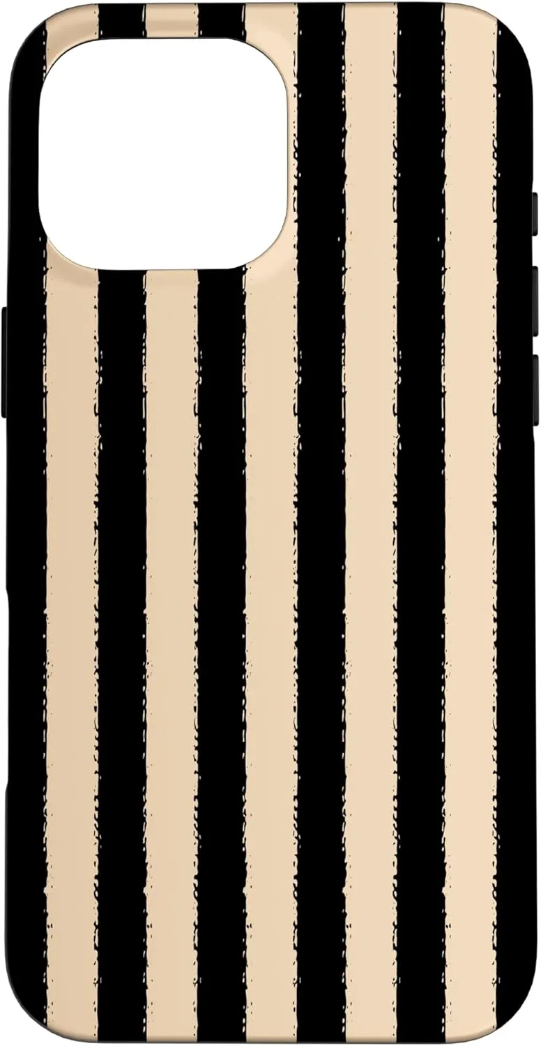 Aesthetic Black Beige Striped Grunge Brush Stripe Case for iPhone 16 Pro Max