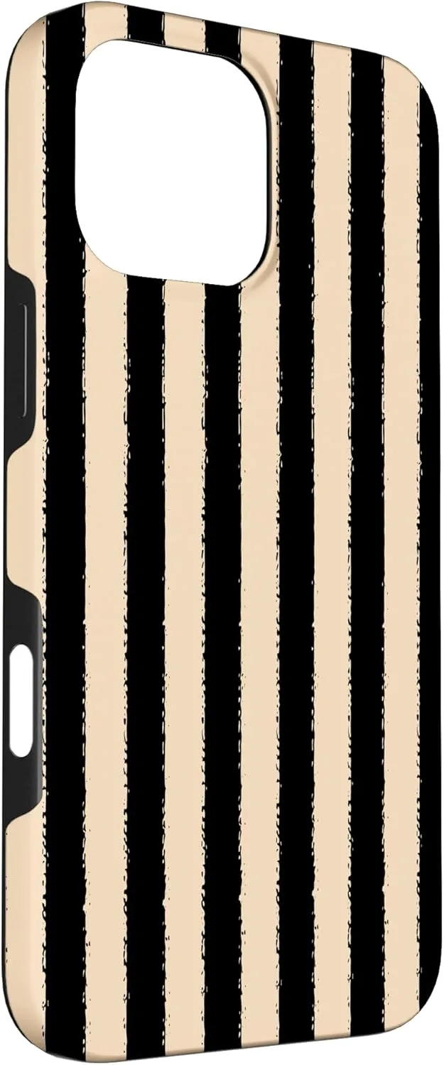 Aesthetic Black Beige Striped Grunge Brush Stripe Case for iPhone 16 Pro Max