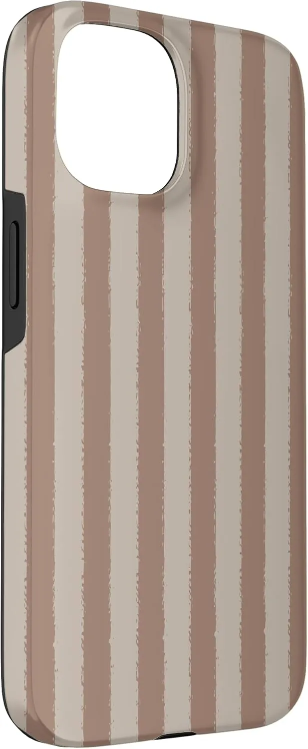 Aesthetic Brown Beige Striped Grunge Brush Stripe Case for iPhone 15