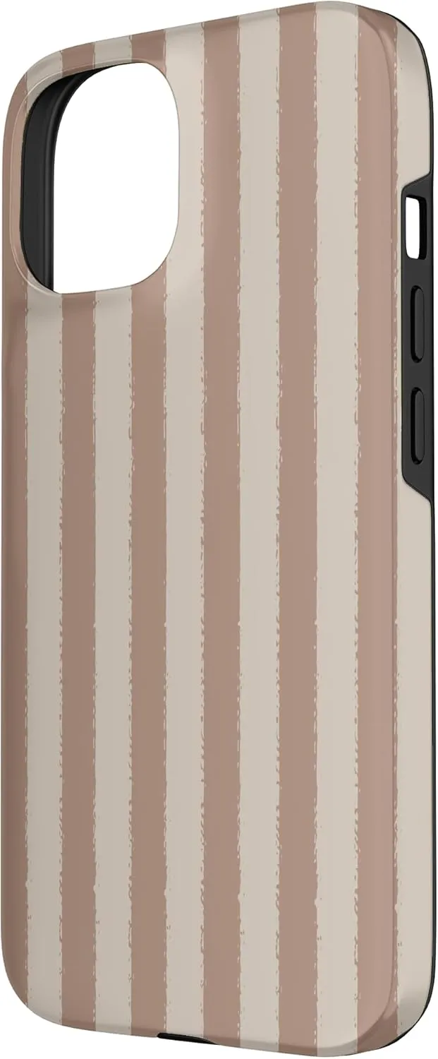 Aesthetic Brown Beige Striped Grunge Brush Stripe Case for iPhone 15