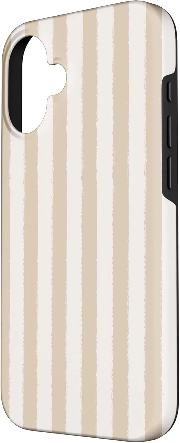 Aesthetic Light Beige Neutral Striped Grunge Brush Stripe Case for iPhone 16