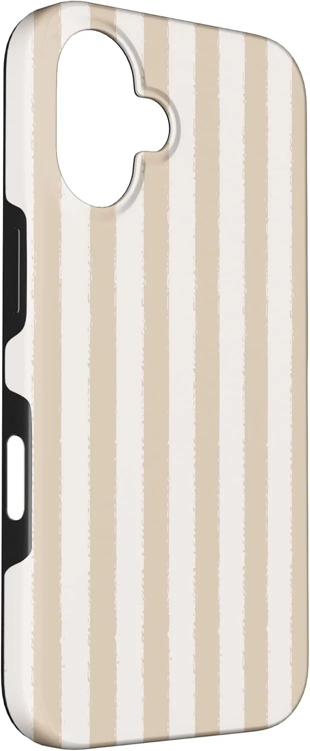 Aesthetic Light Beige Neutral Striped Grunge Brush Stripe Case for iPhone 16
