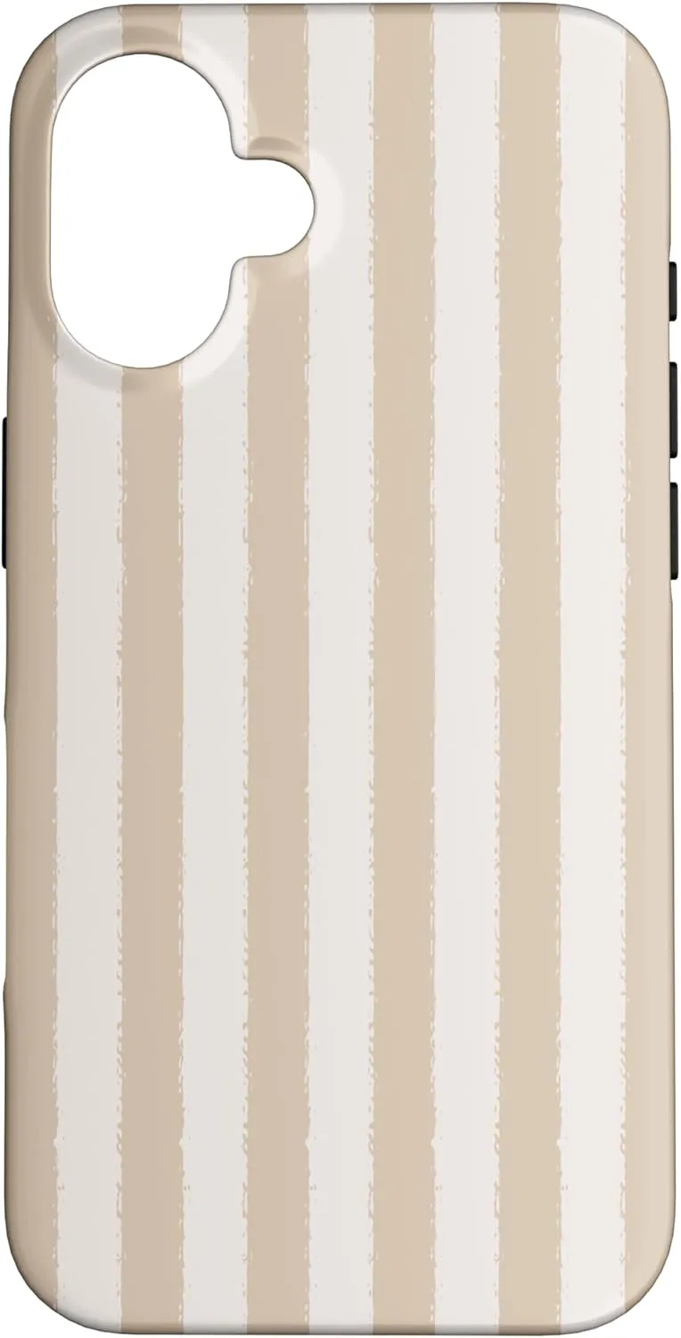 Aesthetic Light Beige Neutral Striped Grunge Brush Stripe Case for iPhone 16