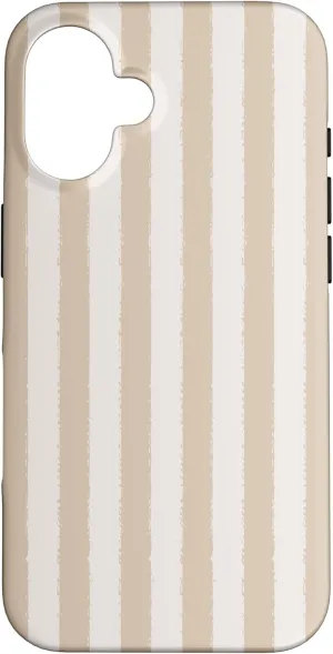 Aesthetic Light Beige Neutral Striped Grunge Brush Stripe Case for iPhone 16