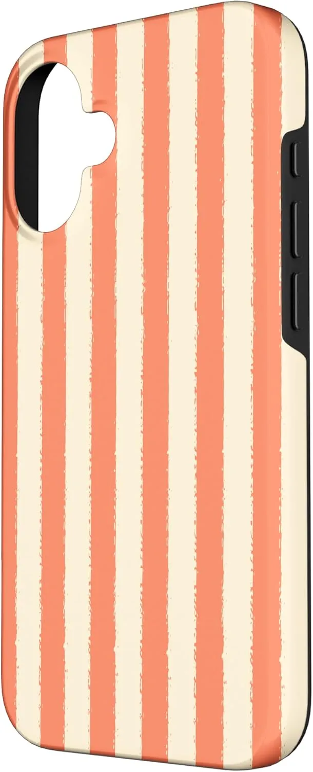 Aesthetic Light Peach Coral Striped Grunge Brush Stripe Case for iPhone 16